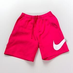 Nike Men’s Fireberry Pink Fleece Shorts with White Swoosh Logo